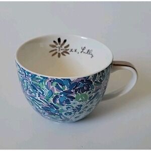 Lilly Pulitzer Coffee Mug 12oz Blue Mauve Allover Floral Print Coastal Grandma